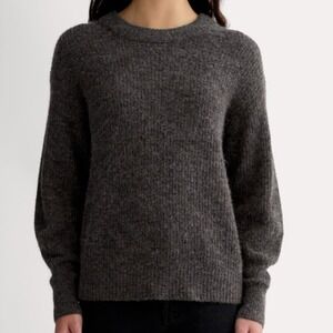 Everlane Women's S Cocoon Crew in Alpaca Sweater Charcoal Gray Rib Knit Pullover
